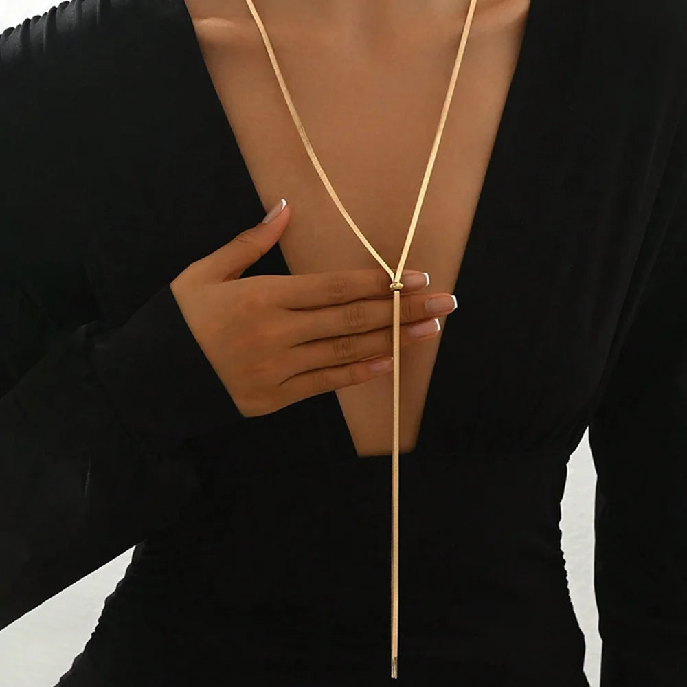 Long Flat Snake Y-Shaped Necklace