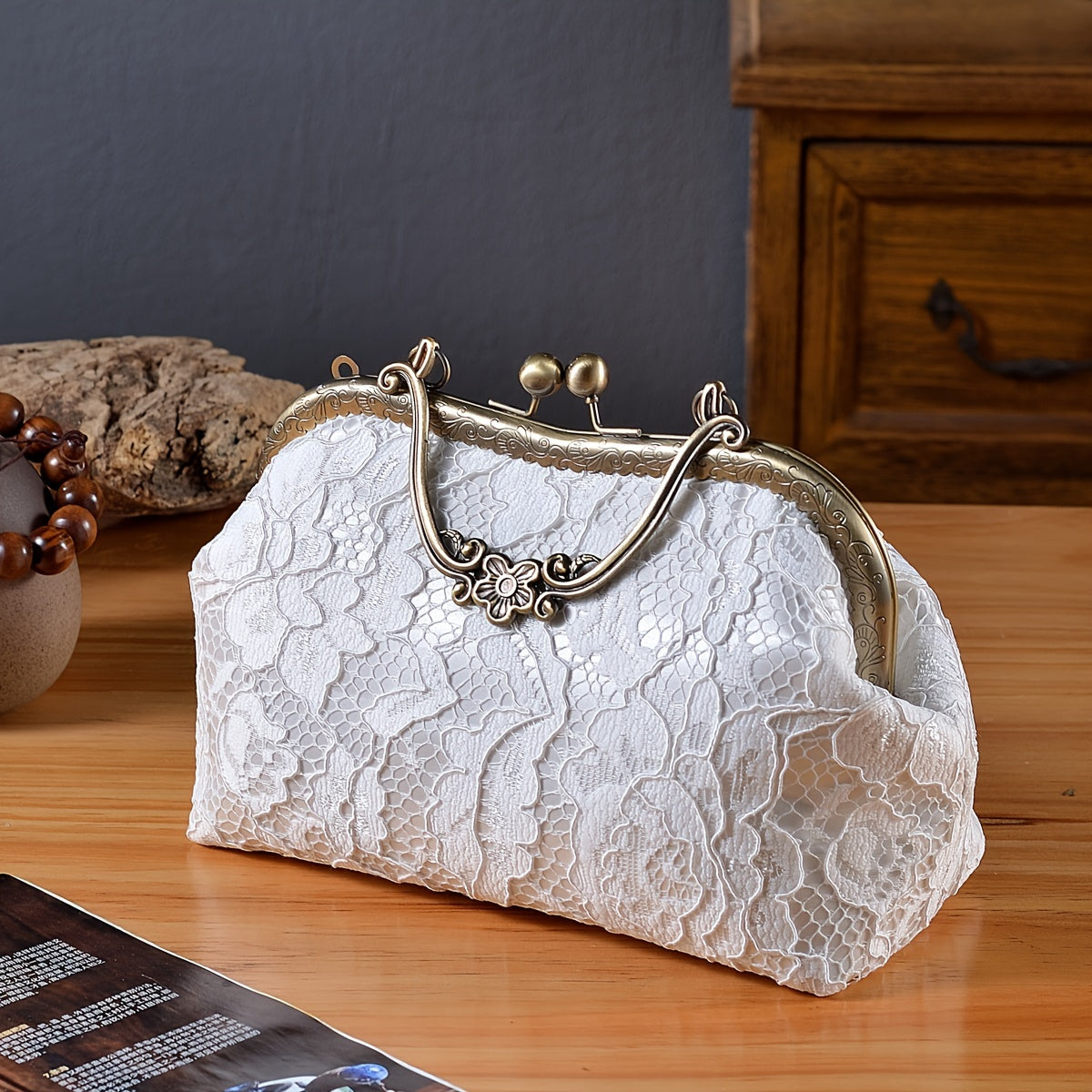 Elegant Floral Embroidered Evening Clutch