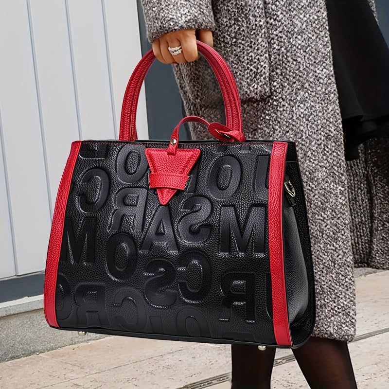 Genuine Leather Embossed Handbag