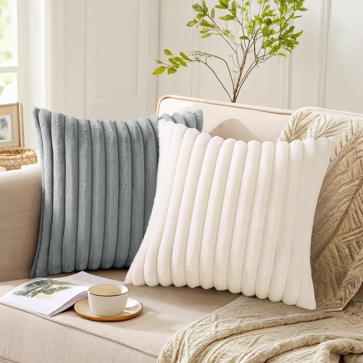 Pallene Faux Fur Plush Throw Pillow Covers Set Of 2