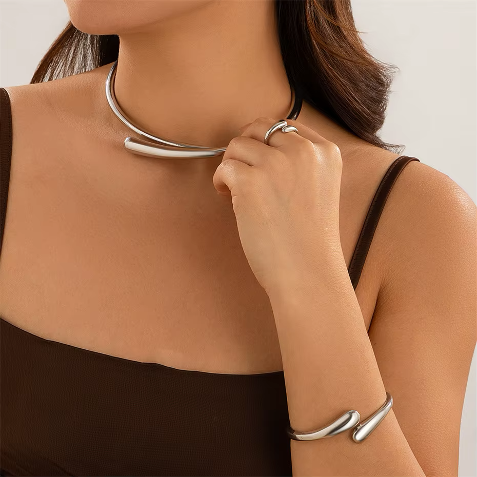 Gold Or Silver Water Drop Choker Necklace