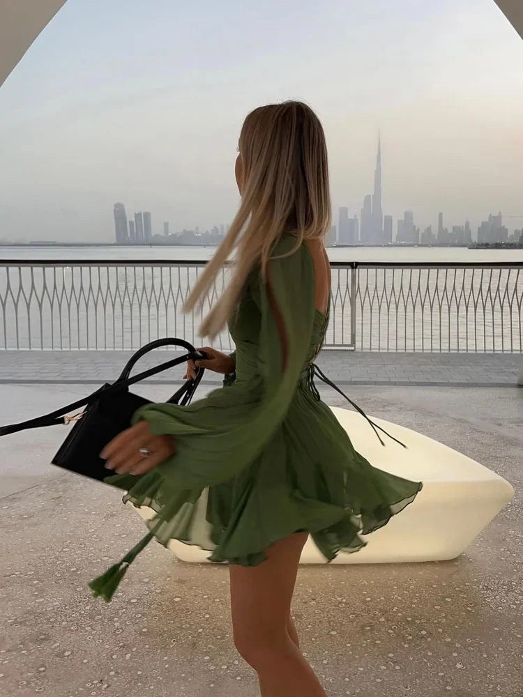Mesh Split Long Sleeve Sexy Dress