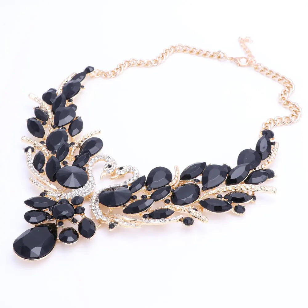 Crystal Swan Necklace And Earrings Set
