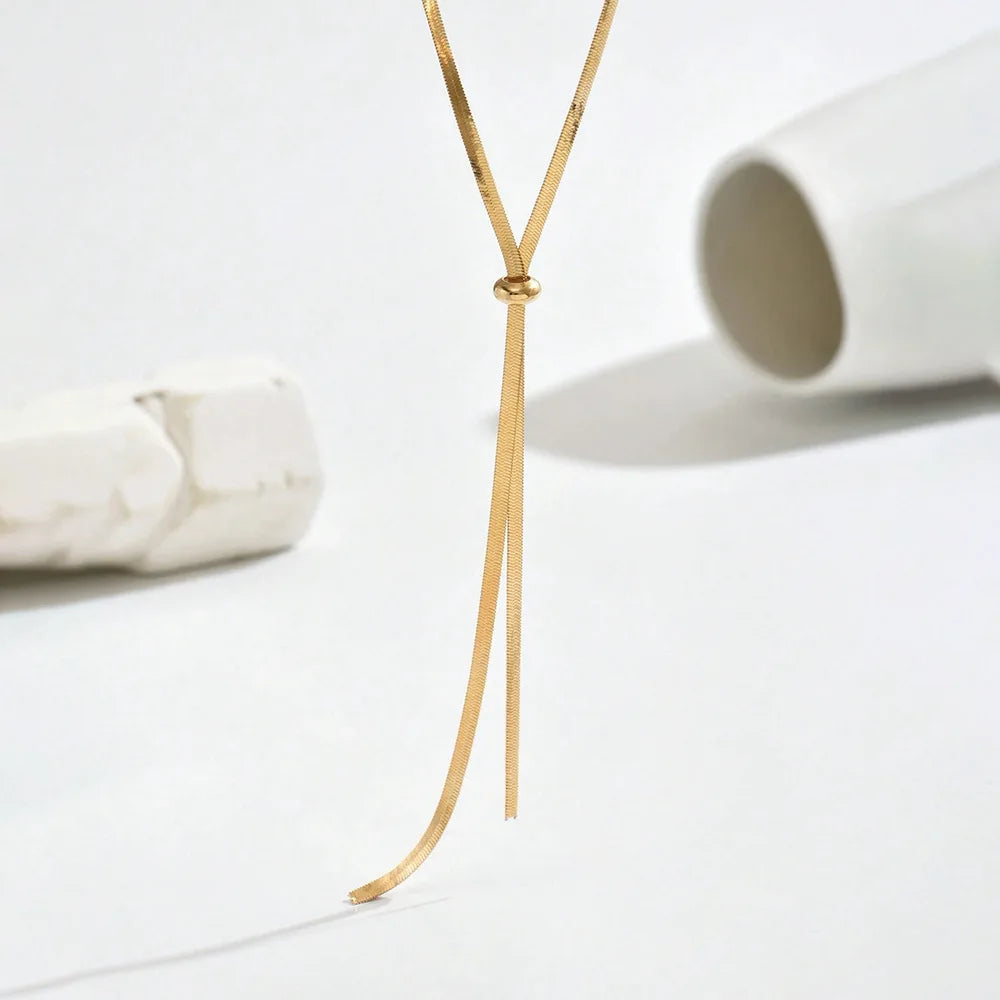 Long Flat Snake Y-Shaped Necklace
