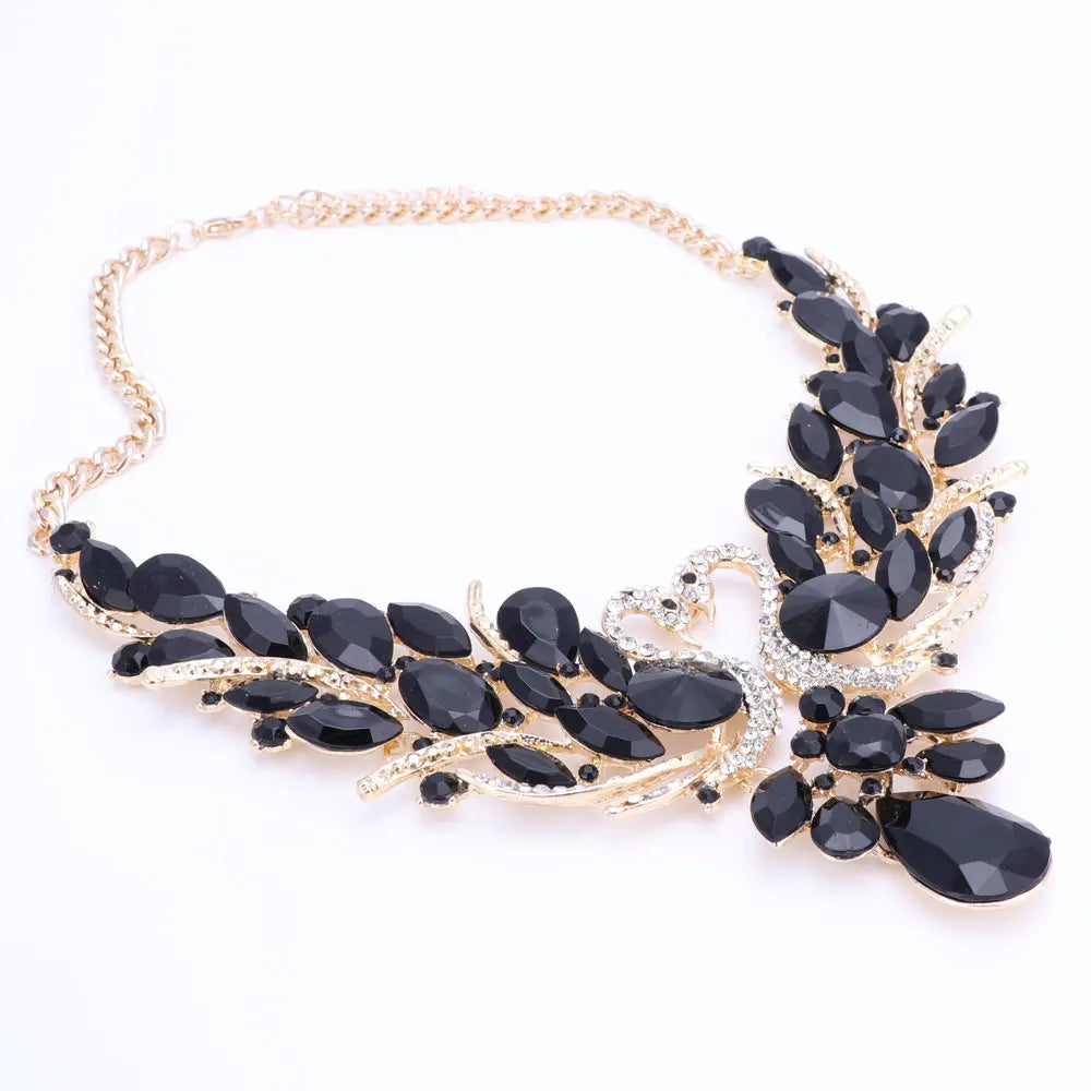 Crystal Swan Necklace And Earrings Set