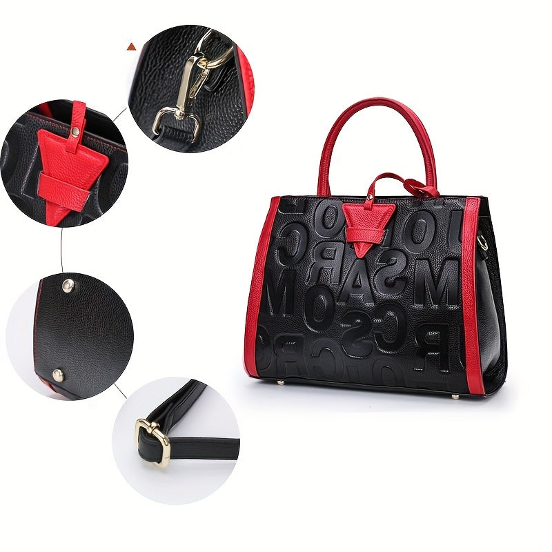 Genuine Leather Embossed Handbag