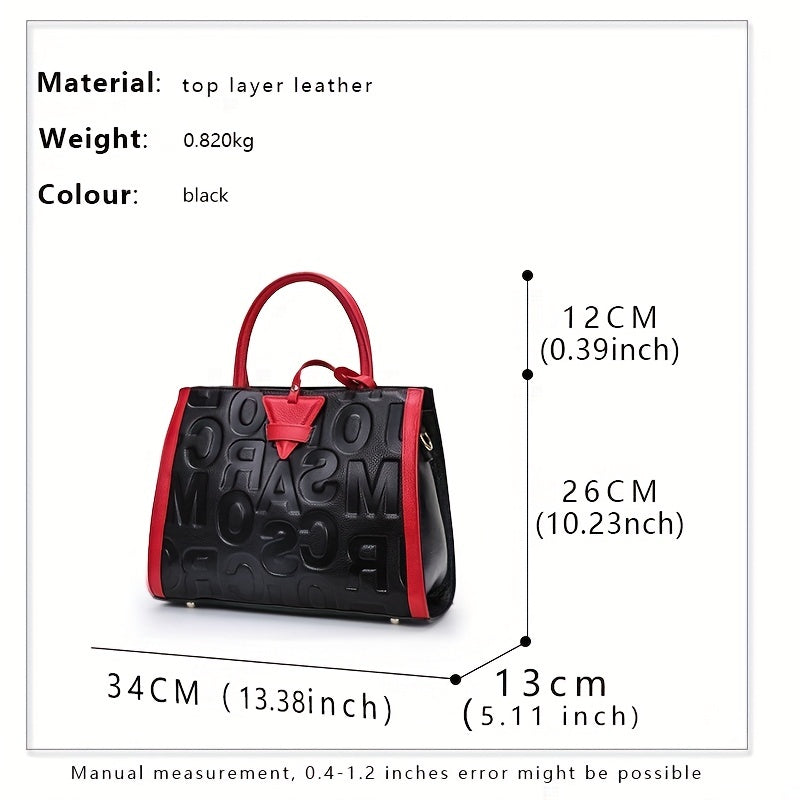 Genuine Leather Embossed Handbag